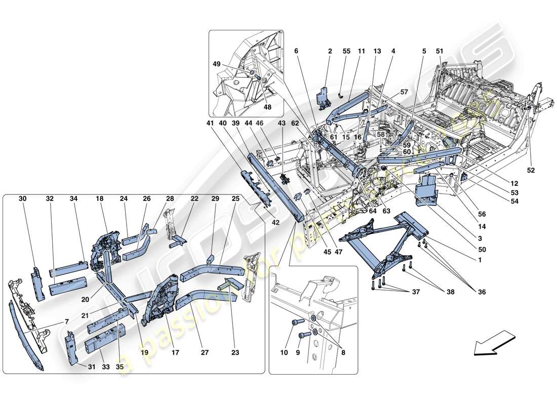 ferrari f12 tdf (usa) structures and elements, front of vehicle part diagram