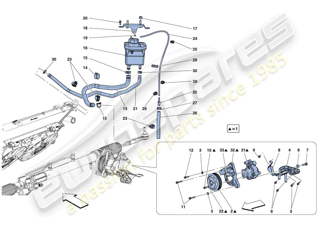 ferrari gtc4 lusso t (rhd) power steering pump and reservoir part diagram