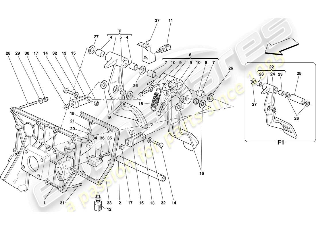 ferrari f430 coupe (europe) pedal board part diagram