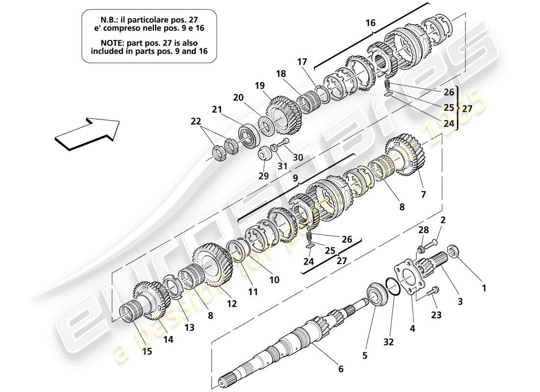 maserati trofeo main shaft gears part diagram