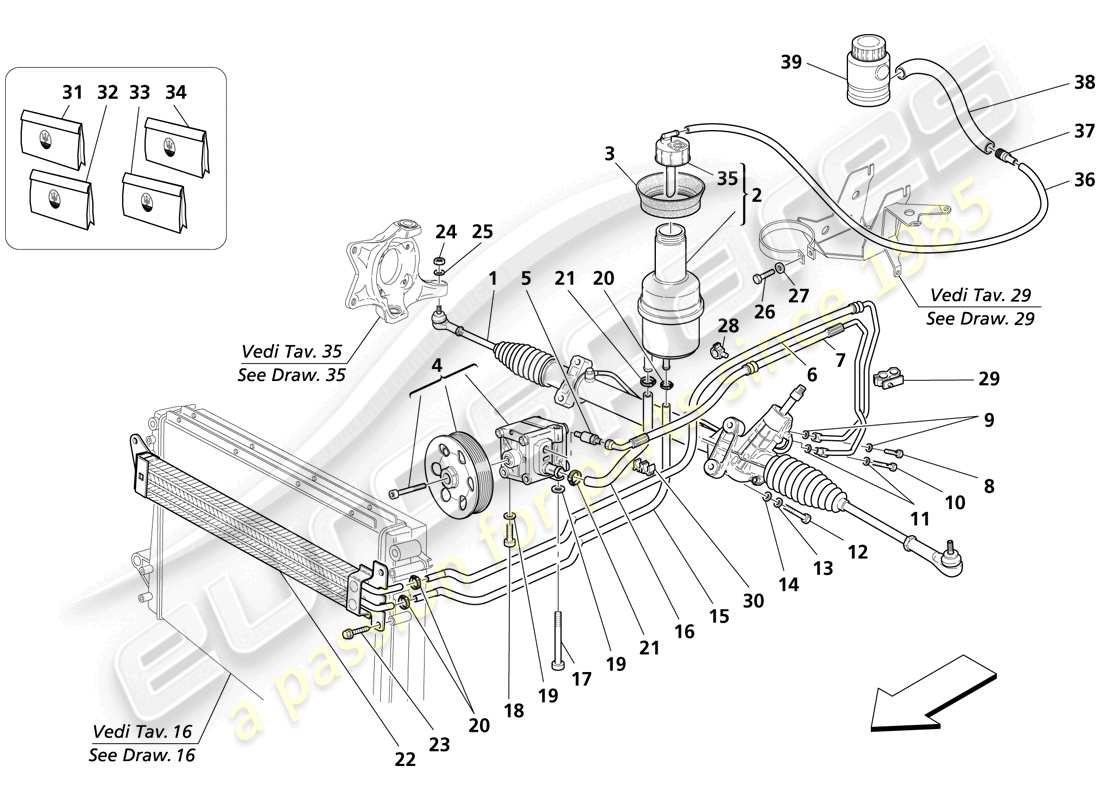 maserati trofeo steering box part diagram