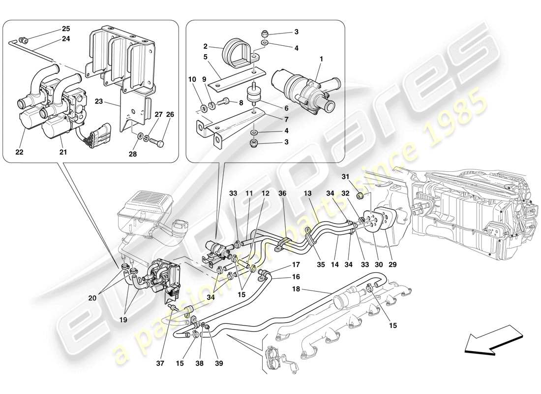 ferrari 612 sessanta (usa) ac system - water pipes part diagram