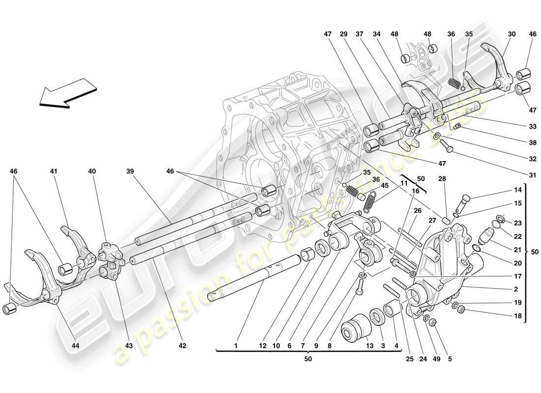 ferrari 612 sessanta (usa) internal gearbox controls part diagram