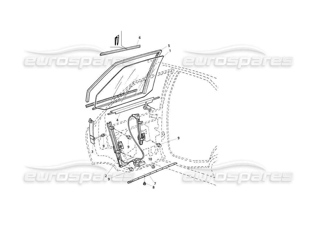 maserati qtp v8 evoluzione rear doors: windows and regulators part diagram