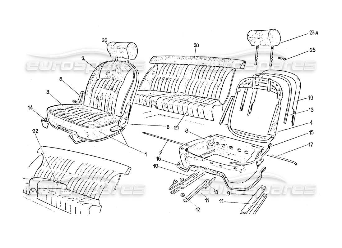 ferrari 365 gt 2+2 (coachwork) front & rear seats part diagram