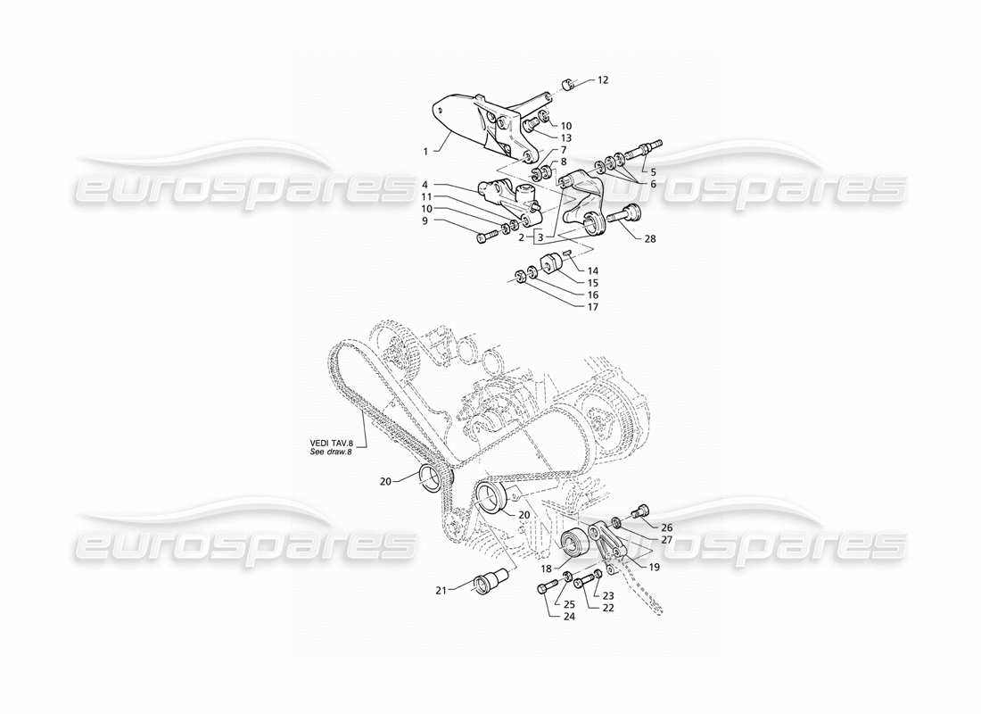 maserati qtp v6 (1996) timing: hydraulic tensioner parts diagram