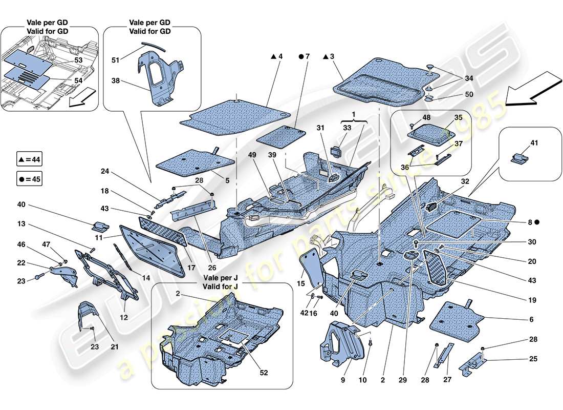 ferrari ff (rhd) passenger compartment mats part diagram