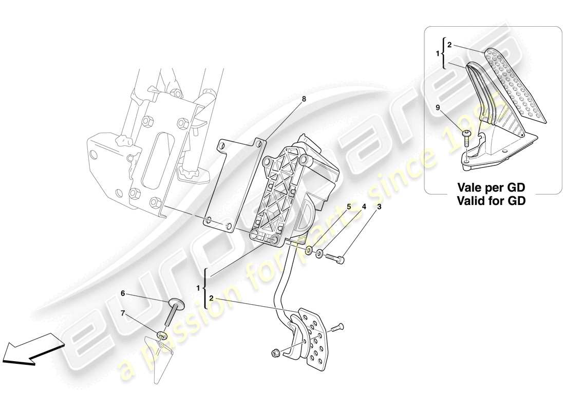 ferrari 612 sessanta (usa) electronic accelerator pedal part diagram