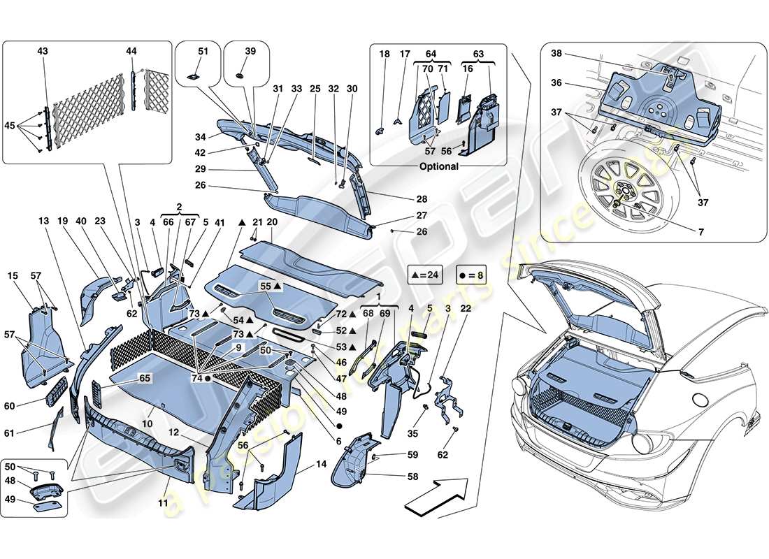 ferrari ff (rhd) luggage compartment mats part diagram