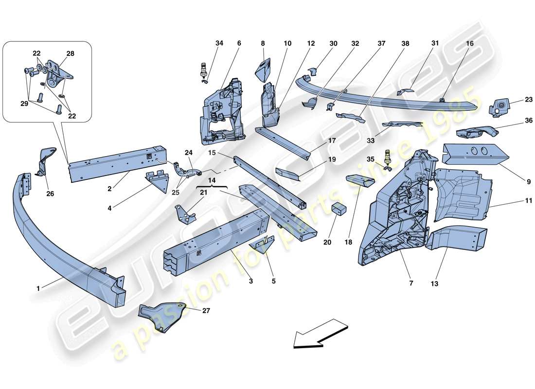 ferrari 458 speciale (rhd) chassis - structure, front elements and panels part diagram