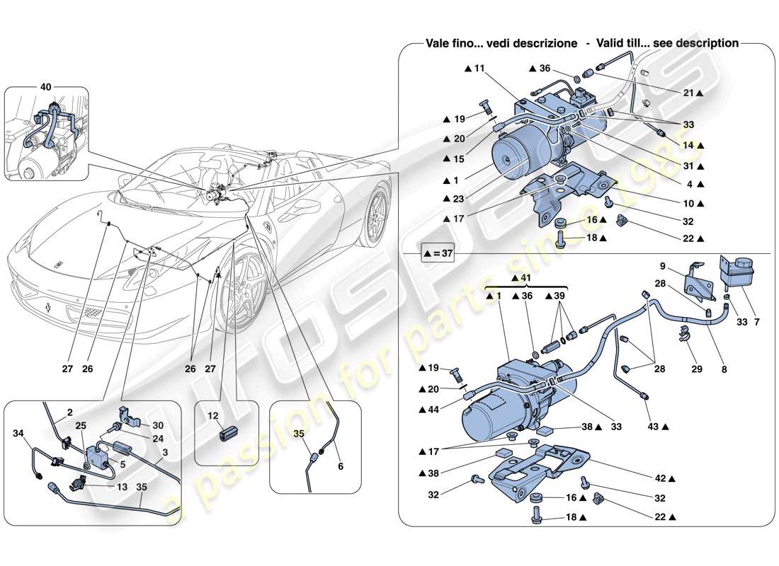 ferrari 458 spider (europe) vehicle lift system part diagram