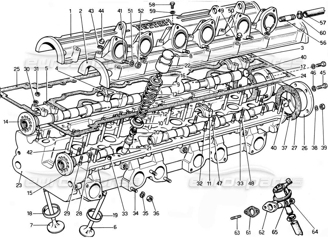 ferrari 365 gtc4 (mechanical) cylinder head lhs - revision part diagram