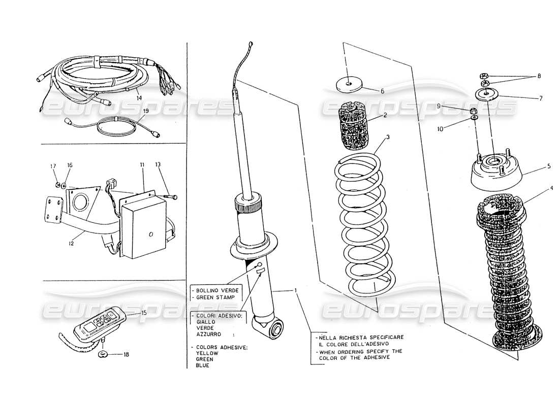 maserati 418 / 4.24v / 430 electr. adjust. rear shock absorber part diagram