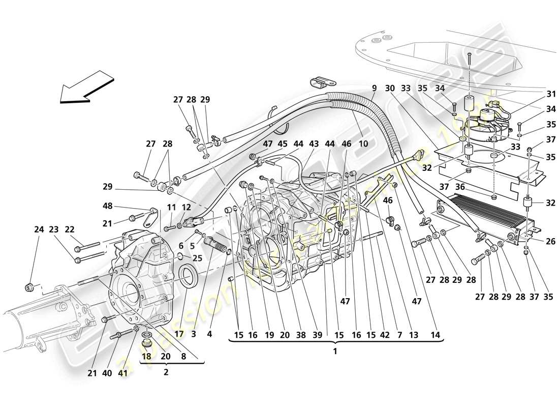 maserati trofeo gearbox - cover - gearbox oil radiator part diagram