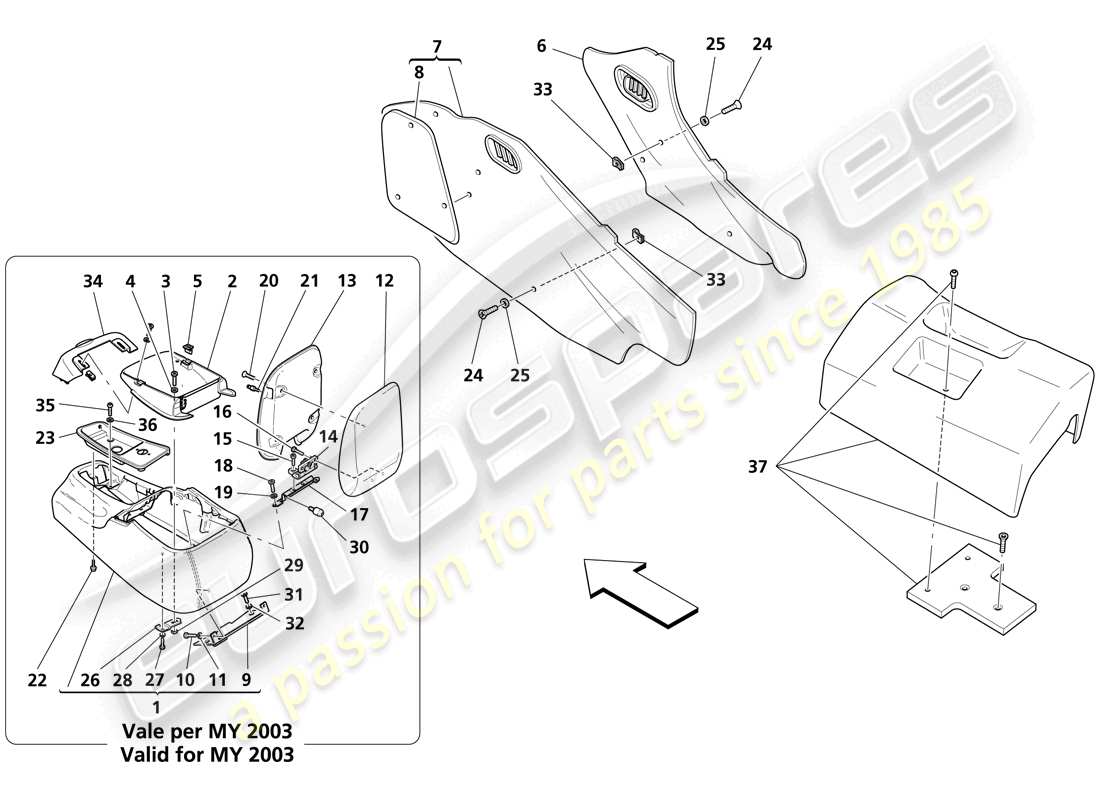 maserati trofeo tunnel - framework and accessories part diagram