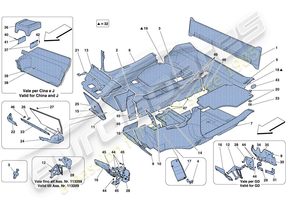 ferrari 458 spider (europe) passenger compartment mats part diagram