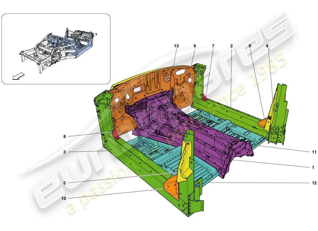 ferrari california t (rhd) structures and elements, centre of vehicle part diagram