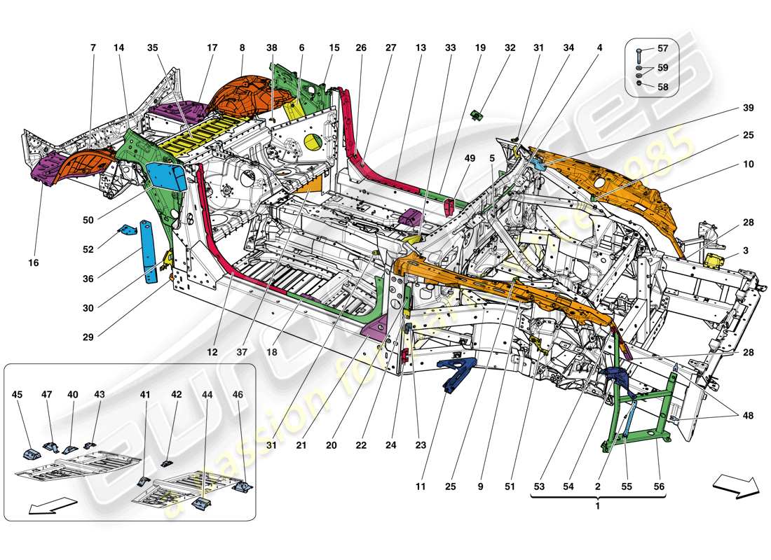 ferrari california t (rhd) chassis completion part diagram