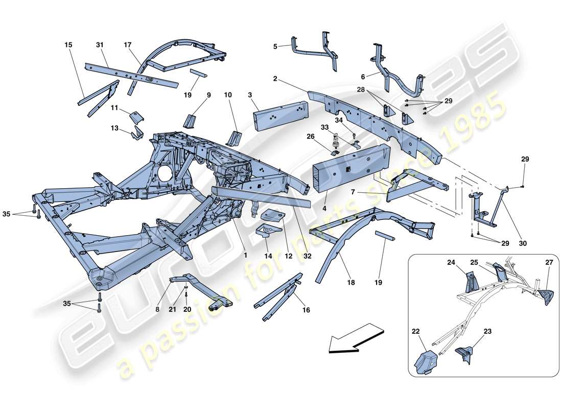 ferrari 458 speciale (europe) chassis - structure, rear elements and panels part diagram