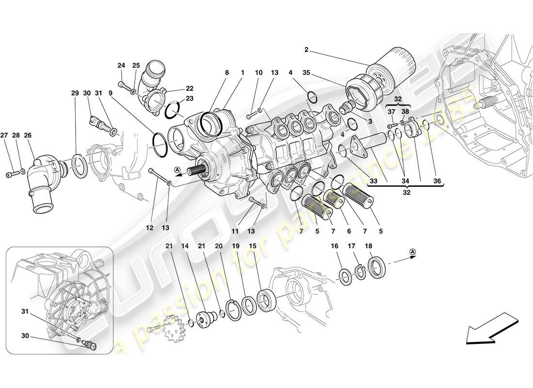 ferrari f430 coupe (europe) oil / water pump part diagram