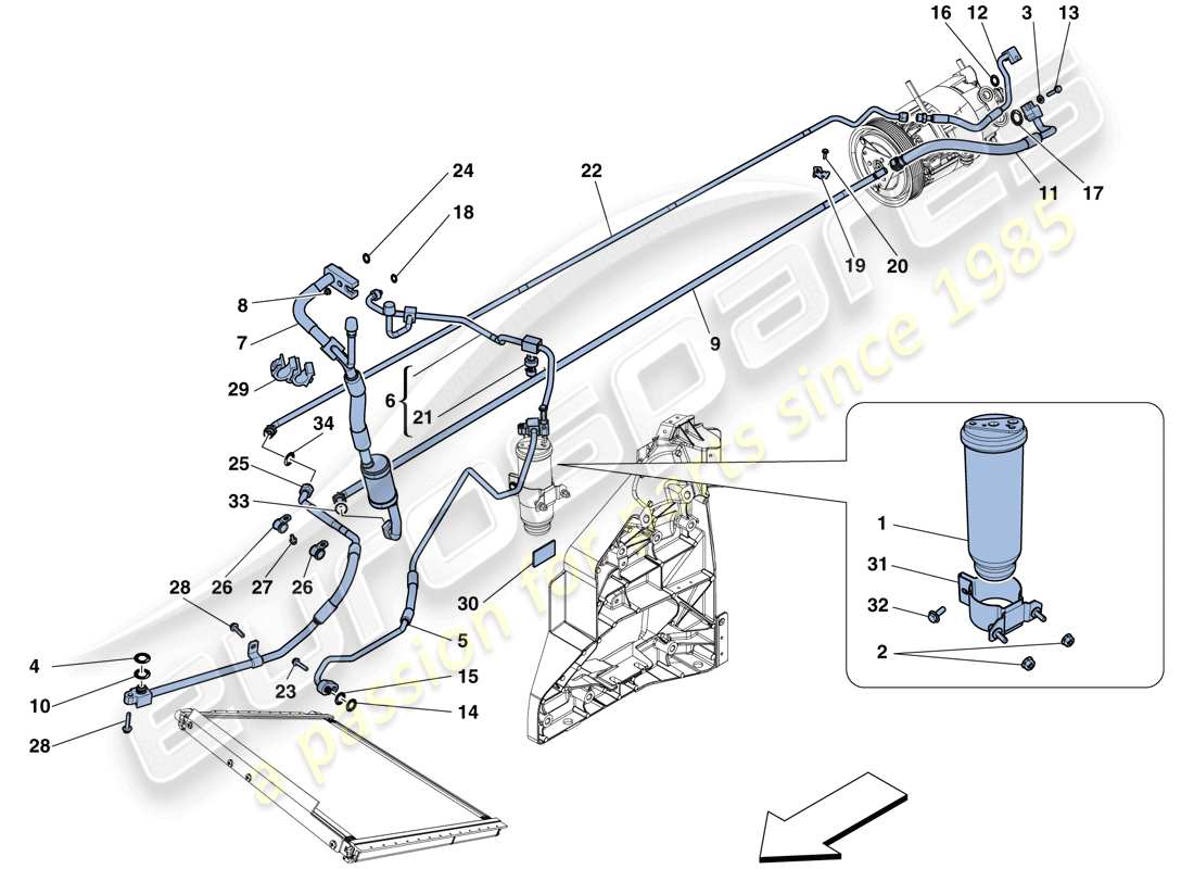 ferrari 458 speciale (rhd) ac system - freon part diagram