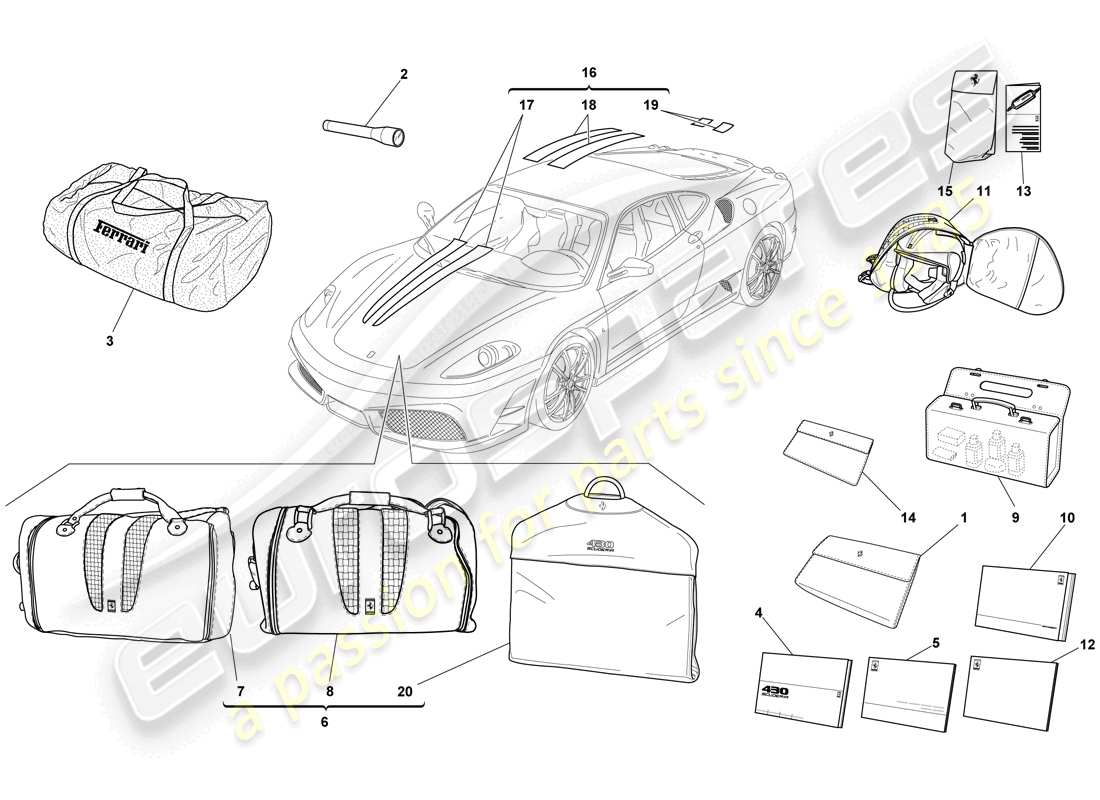 ferrari f430 scuderia spider 16m (usa) documentation and accessories part diagram