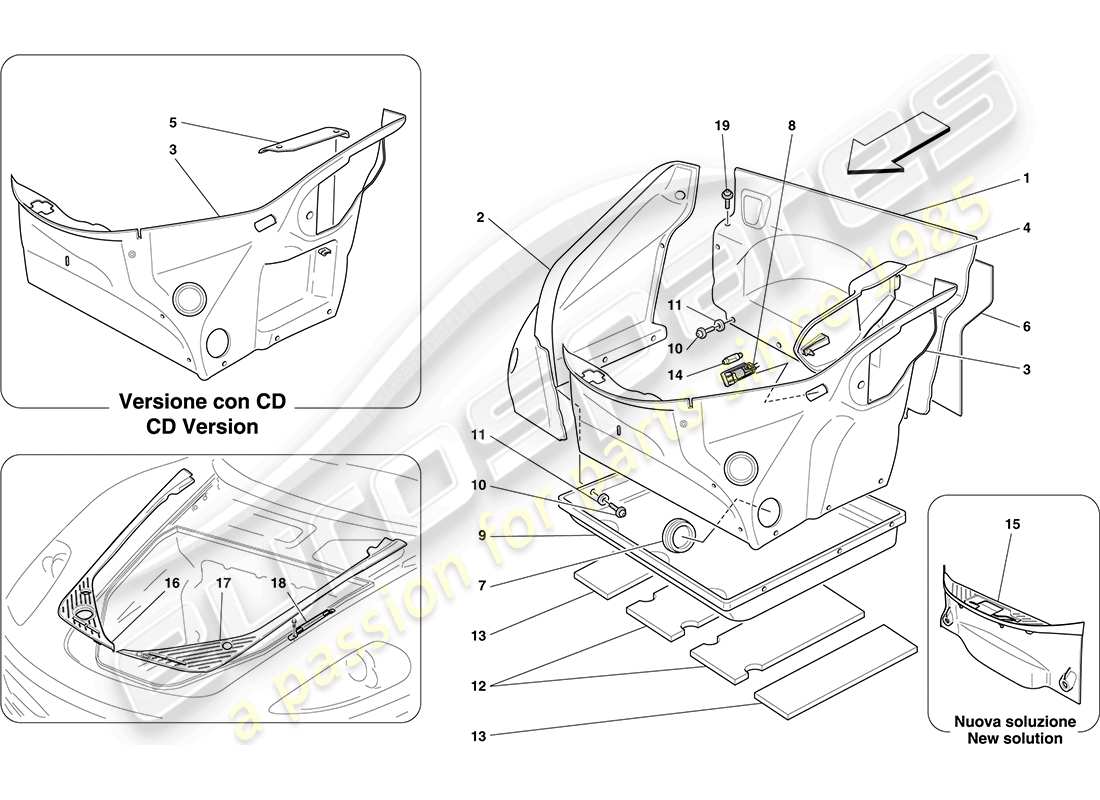 ferrari f430 coupe (rhd) front compartment trim part diagram