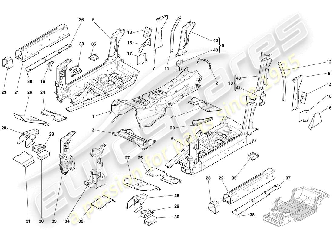 ferrari 612 sessanta (rhd) structures and elements, centre of vehicle part diagram