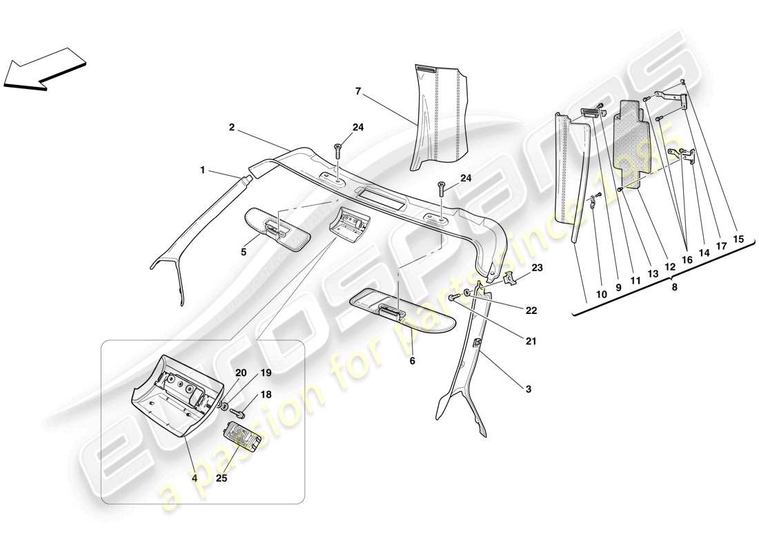 ferrari f430 spider (europe) headliner trim and accessories parts diagram