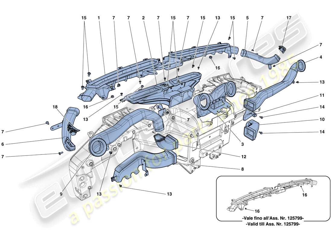 ferrari california t (usa) dashboard air ducts part diagram