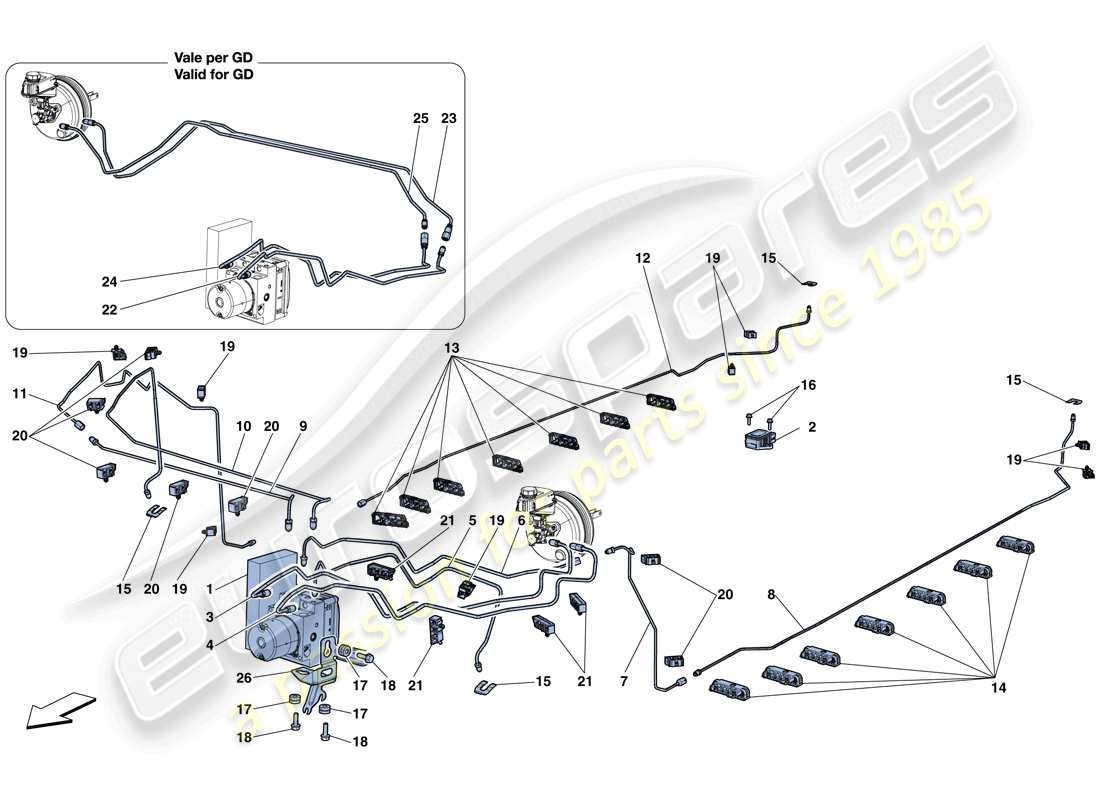 ferrari california t (rhd) brake system part diagram