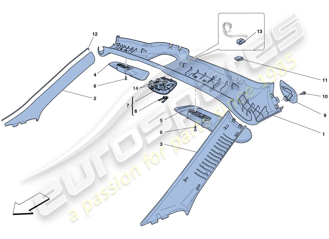 ferrari california t (europe) headliner trim and accessories part diagram