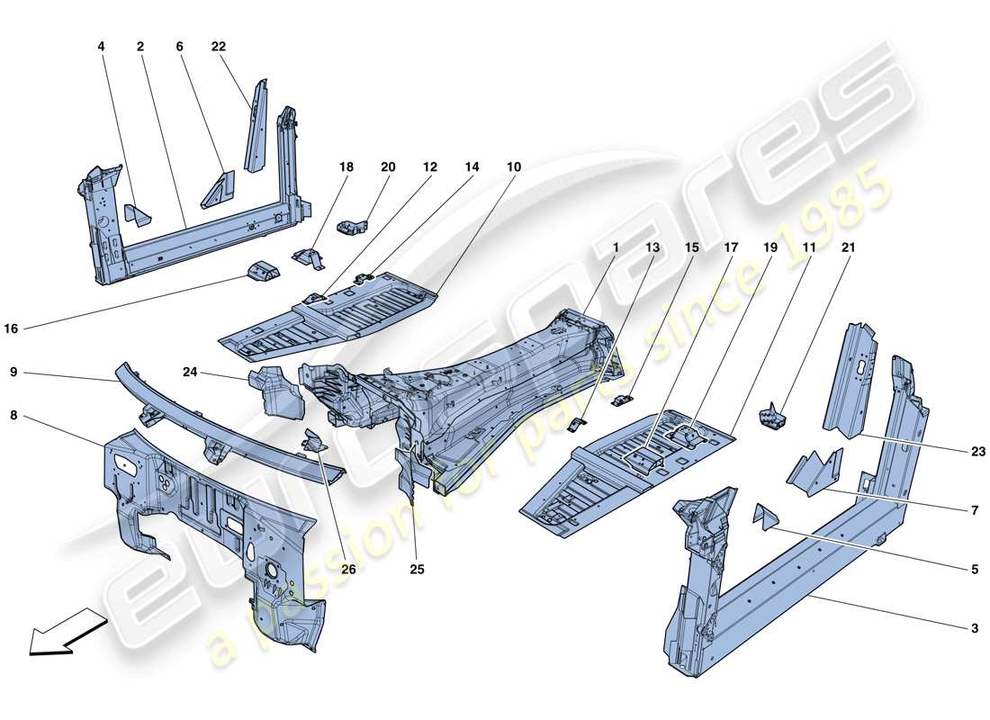 ferrari gtc4 lusso t (rhd) structures and elements, centre of vehicle part diagram