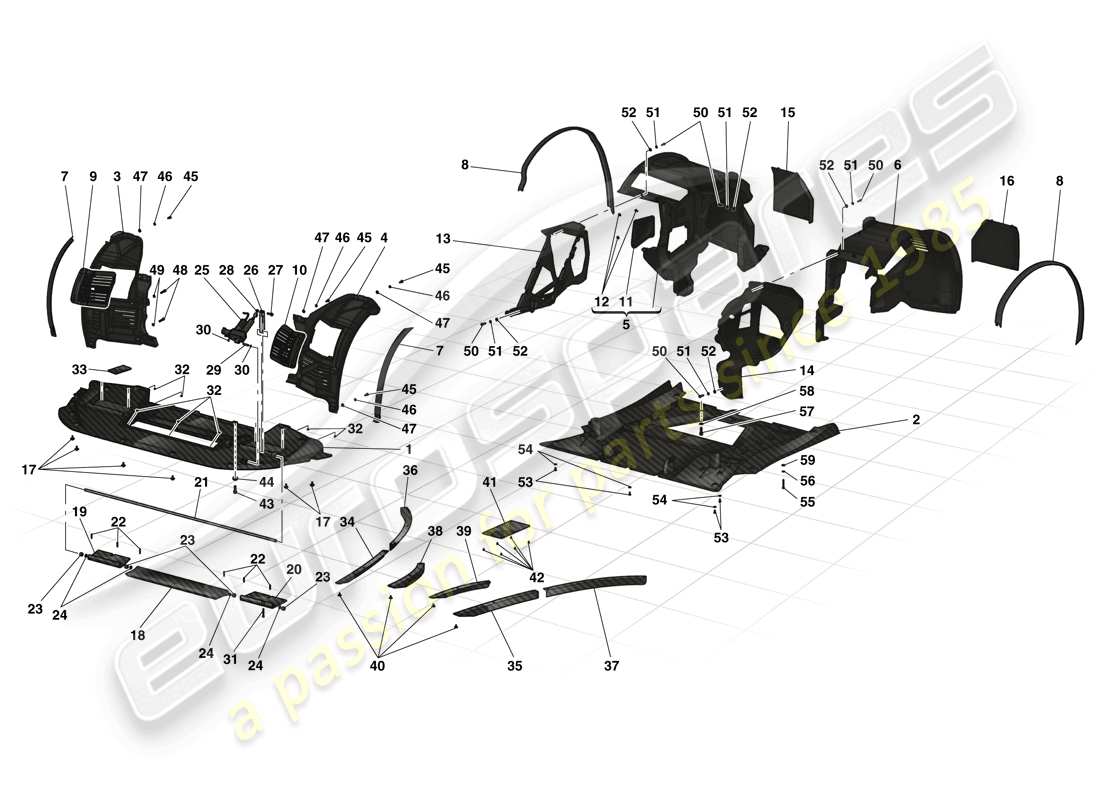 ferrari laferrari (europe) flat undertray and wheelhouses part diagram