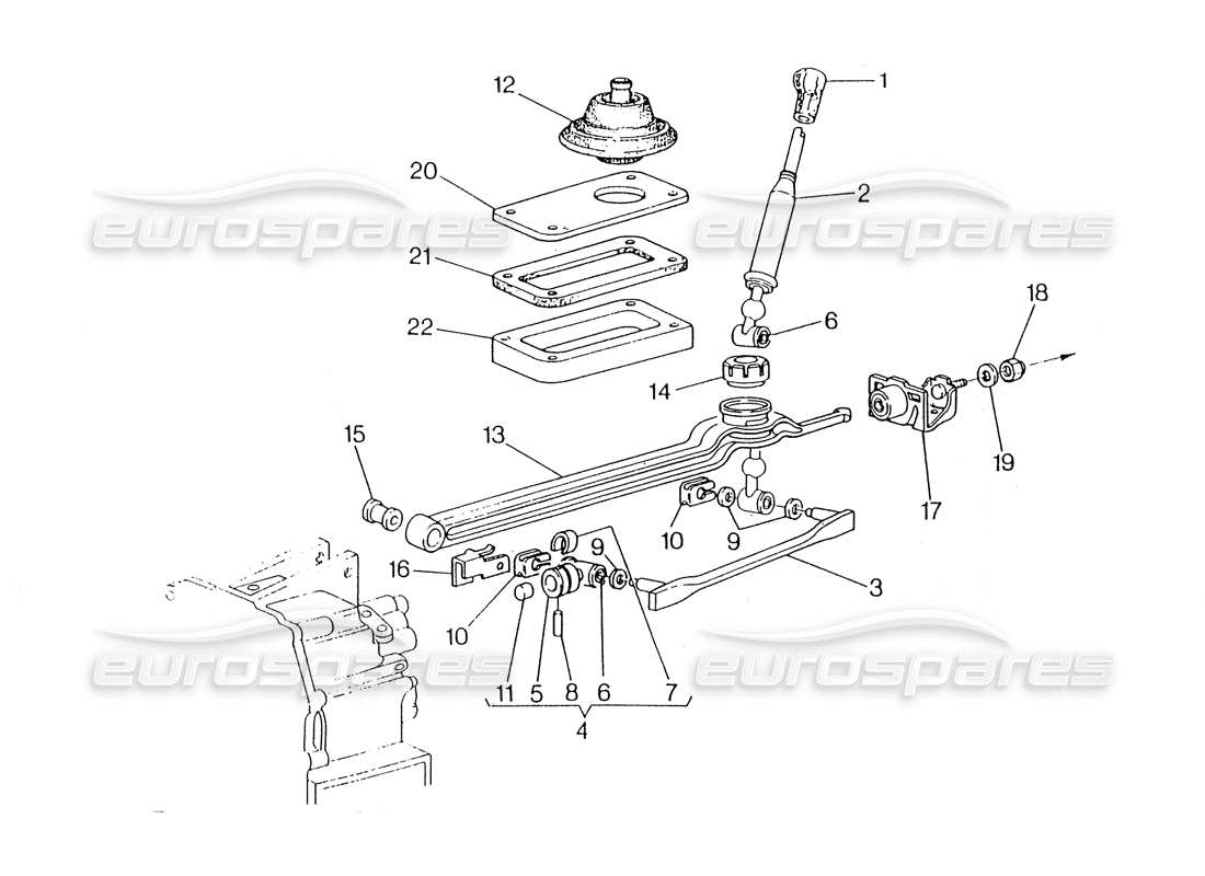 maserati 418 / 4.24v / 430 gearbox, getrag - externals controls part diagram