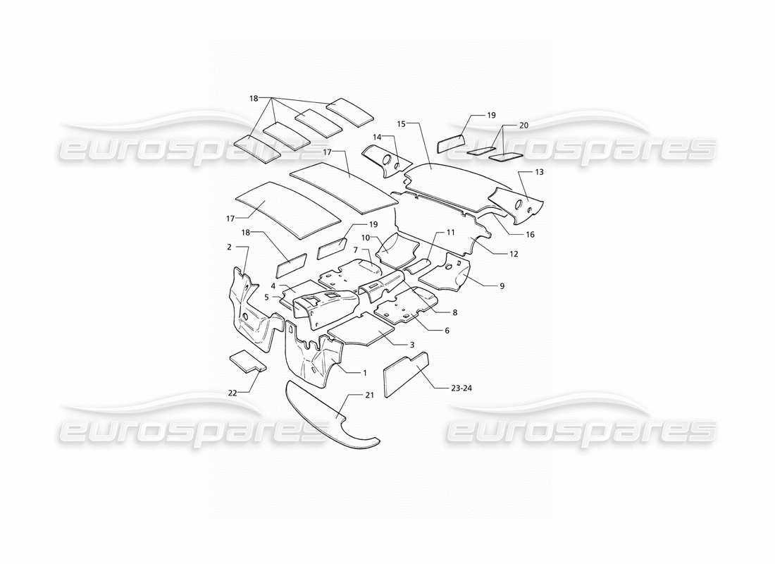 maserati qtp v8 (1998) insulation (lhd) part diagram