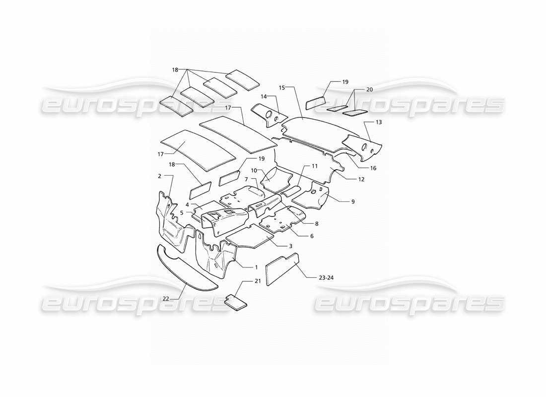 maserati qtp v8 (1998) insulation (rhd) part diagram