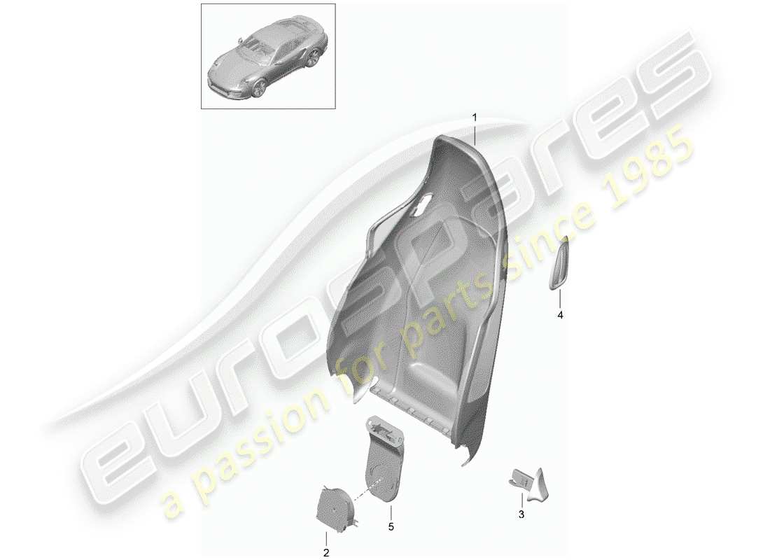 porsche 991 turbo (2018) backrest shell part diagram