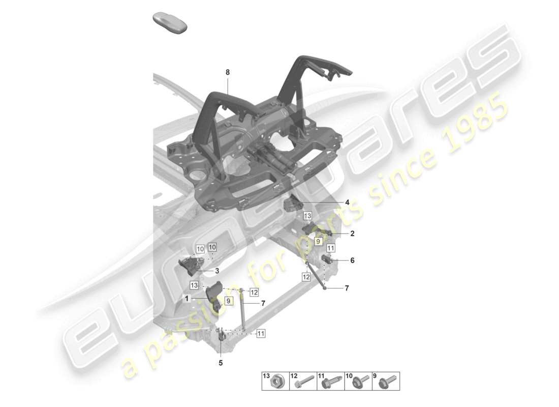 porsche 992 gt3/rs/st (2021 - 9j1) rear spoiler part diagram