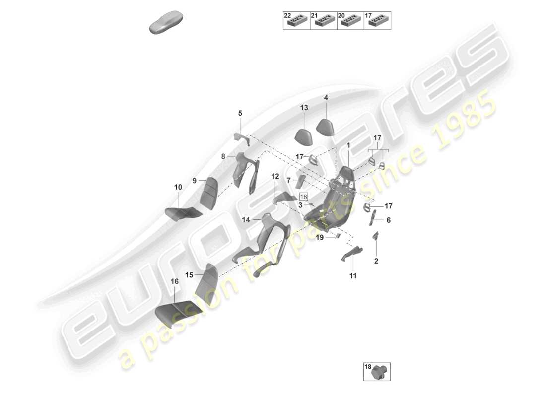 porsche 992 gt3/rs/st (2021 - 9j1) bucket seat seat frame seat covers foam part part diagram