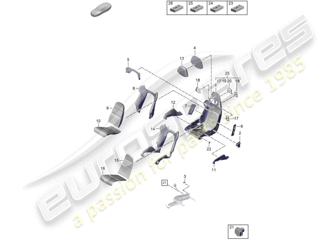 porsche 992 gt3/rs/st (2021 - 9j1) bucket seat seat frame seat covers foam part part diagram