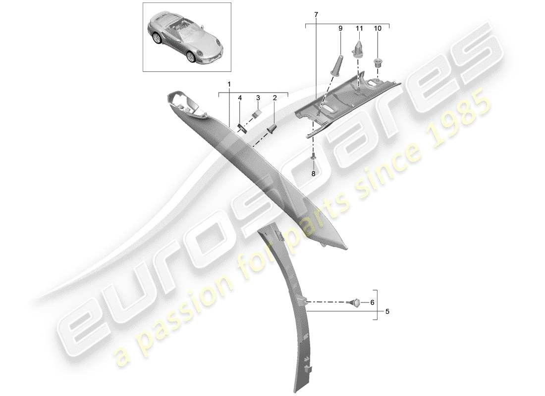 porsche 991 turbo (2018) a-pillar part diagram