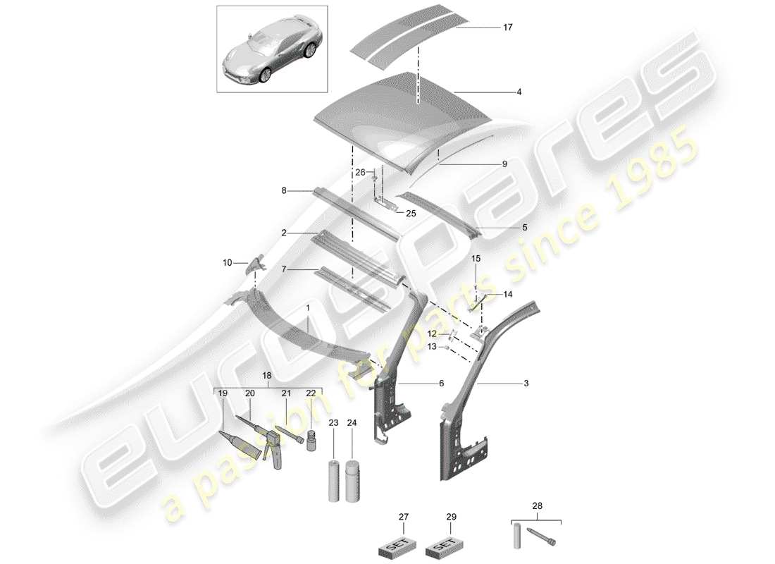 porsche 991 turbo (2018) cowl part diagram