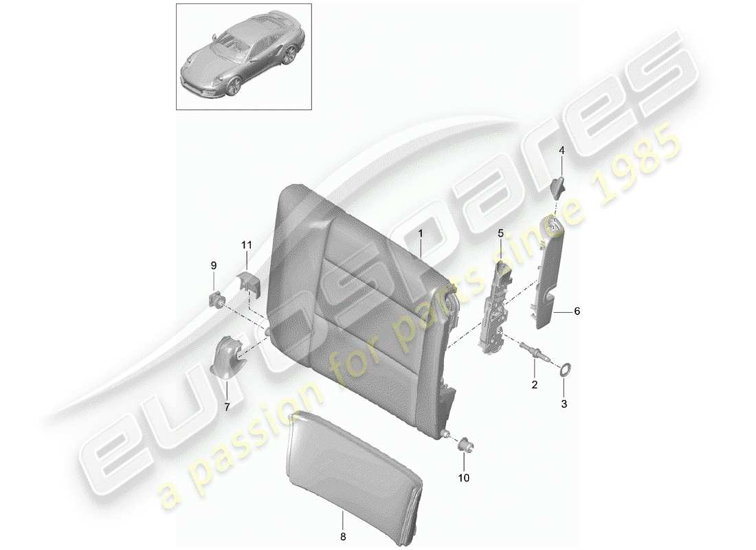 porsche 991 turbo (2018) emergency seat backrest part diagram