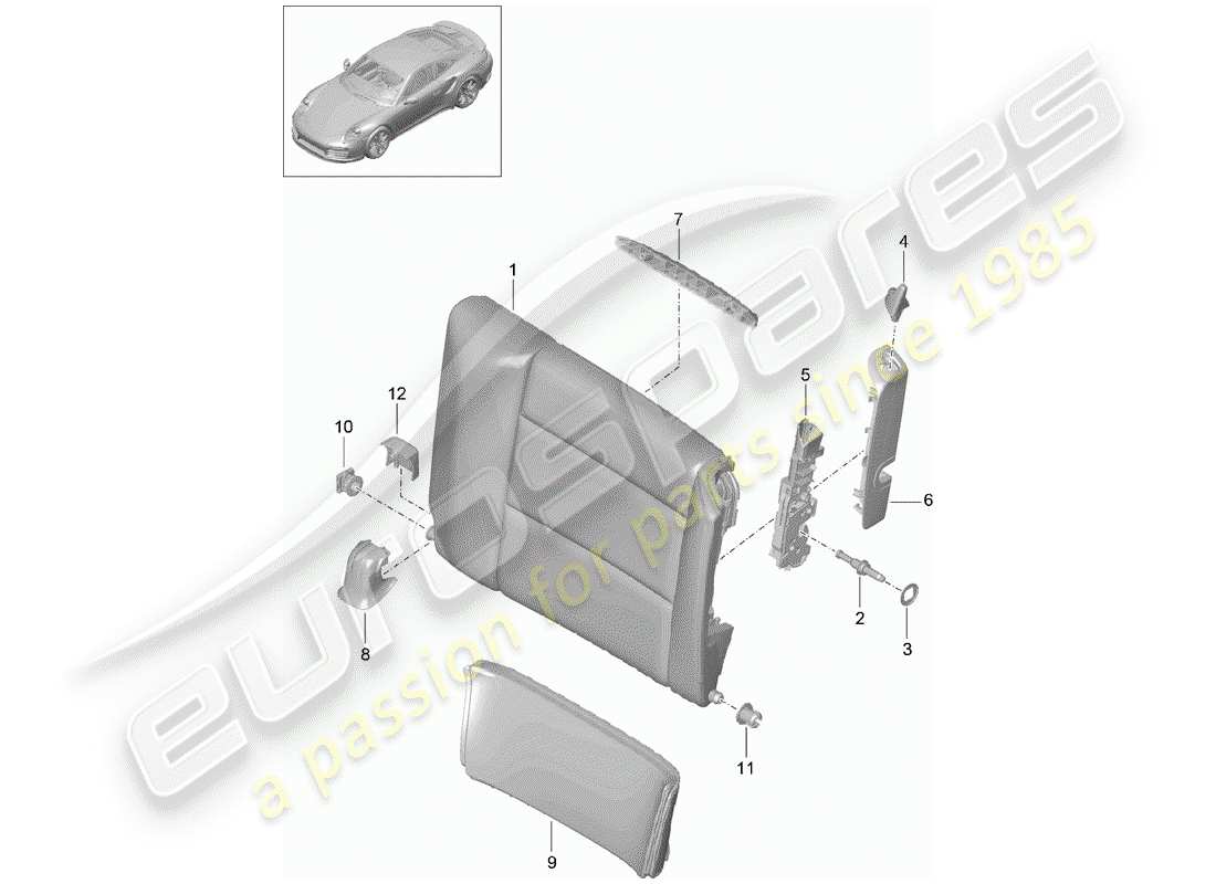 porsche 991 turbo (2018) emergency seat backrest part diagram