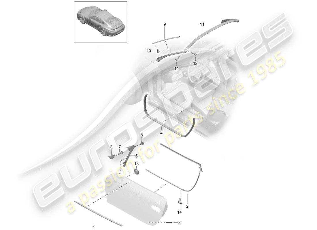 porsche 991 turbo (2018) door seal part diagram