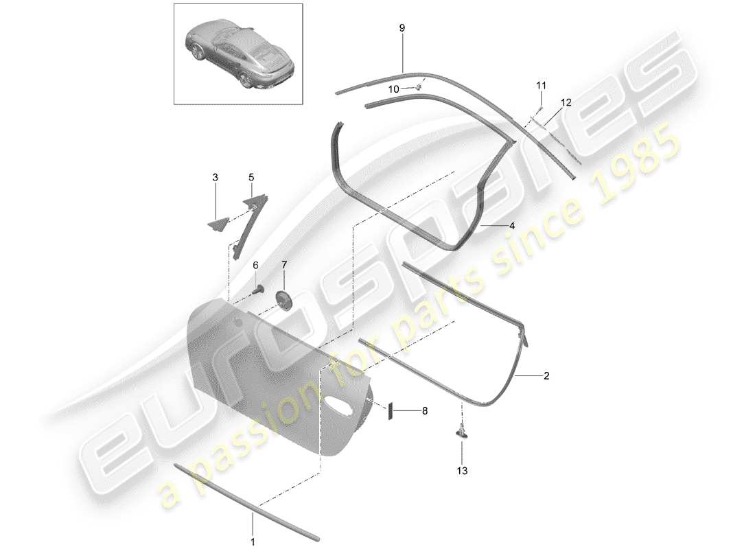 porsche 991 turbo (2018) door seal part diagram