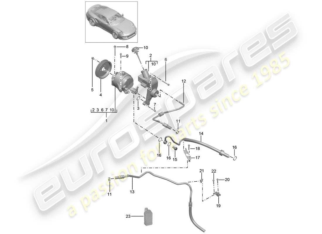 porsche 991 turbo (2018) hydraulic line part diagram