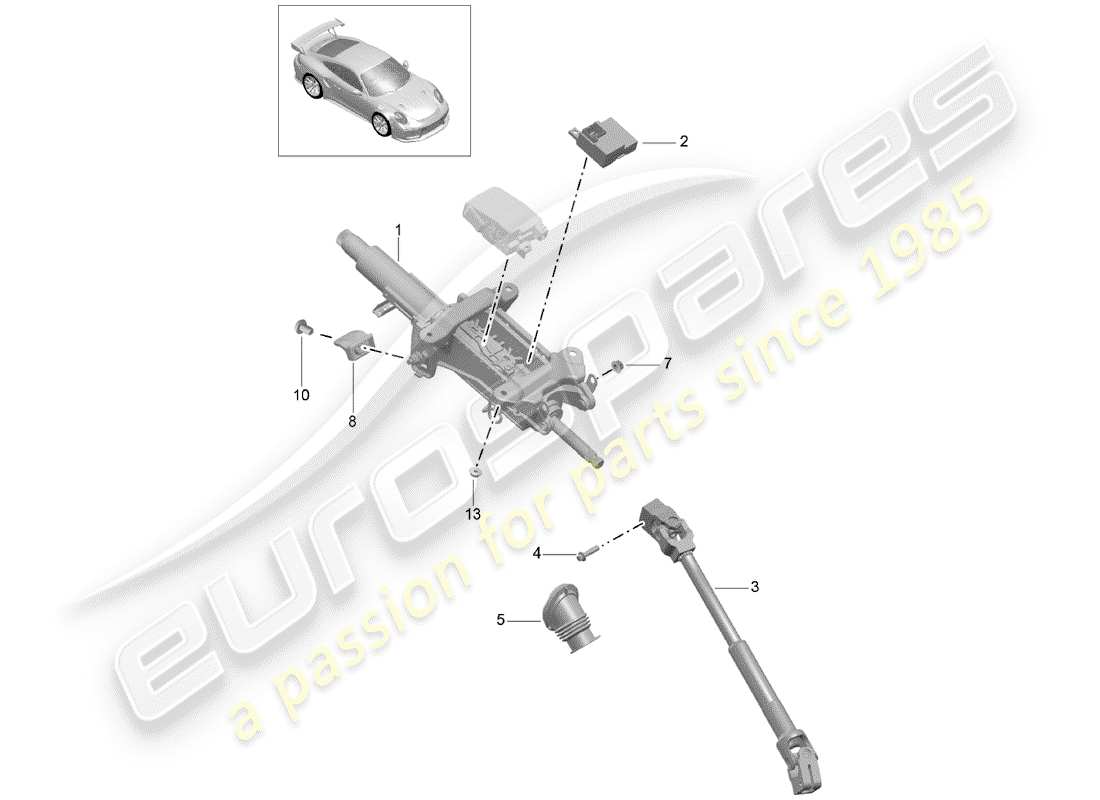 porsche 991 turbo (2018) steering column part diagram