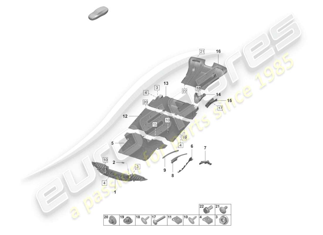 porsche 992 gt3/rs/st (2021 - 9j1) underbody trim part diagram